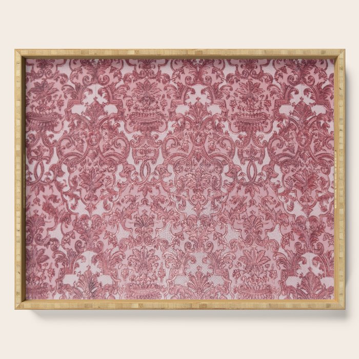 Elegant chic pink burgundy grunge floral damask Serving Tray Gallery Image 1