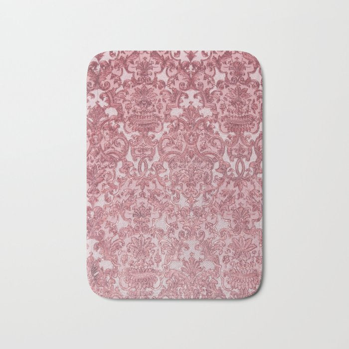Elegant chic pink burgundy grunge floral damask Bath Mat Gallery Image 1