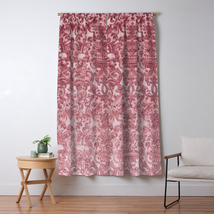 Elegant chic pink burgundy grunge floral damask Window Curtain Gallery Image 5