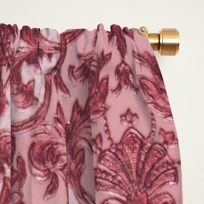 Elegant chic pink burgundy grunge floral damask Window Curtain Gallery Image 2