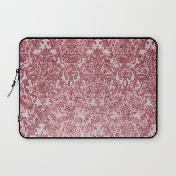 Elegant chic pink burgundy grunge floral damask Laptop Sleeve Gallery Image 1