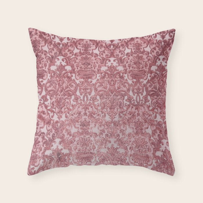 Elegant chic pink burgundy grunge floral damask Throw Pillow Gallery Image 6
