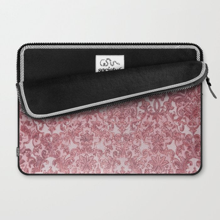 Elegant chic pink burgundy grunge floral damask Laptop Sleeve Gallery Image 2