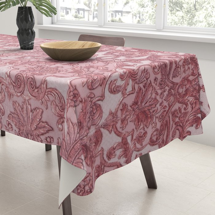 Elegant chic pink burgundy grunge floral damask Tablecloth Gallery Image 3