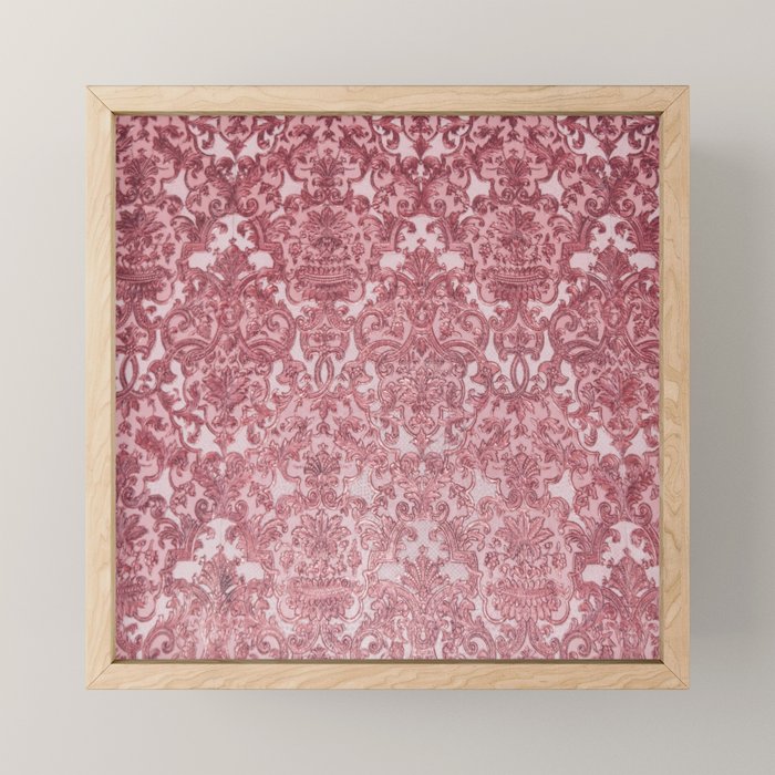 Elegant chic pink burgundy grunge floral damask Mini Art Print Gallery Image 1