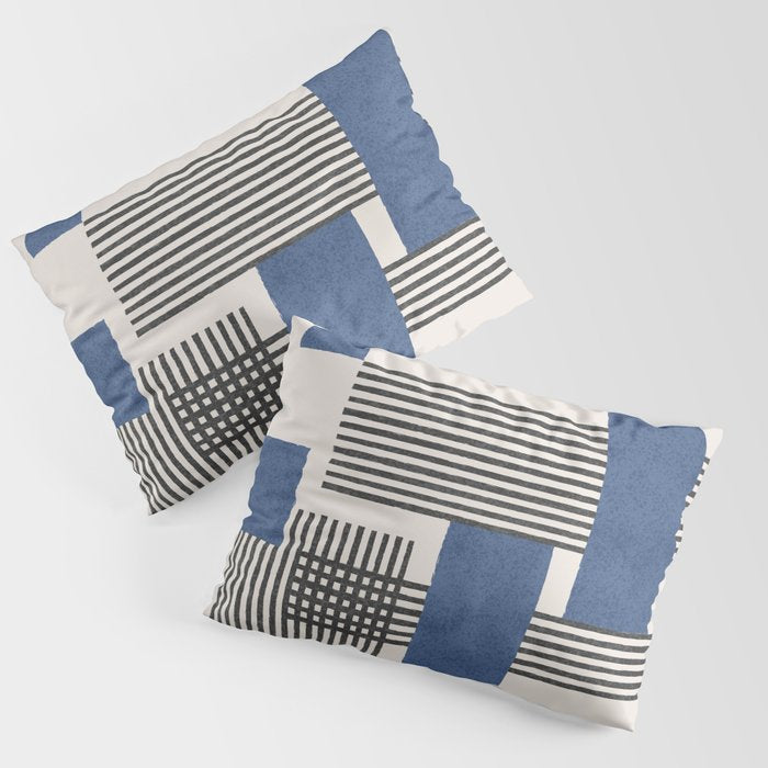 Stripes and Square Blue Composition - Abstract Pillow Sham Gallery Image 1