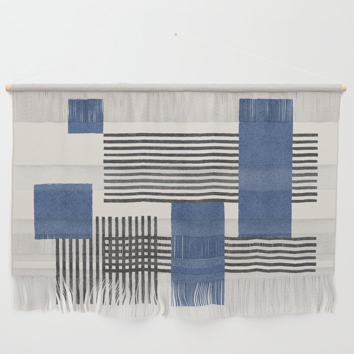 Stripes and Square Blue Composition - Abstract Wall Hanging Gallery Image 1