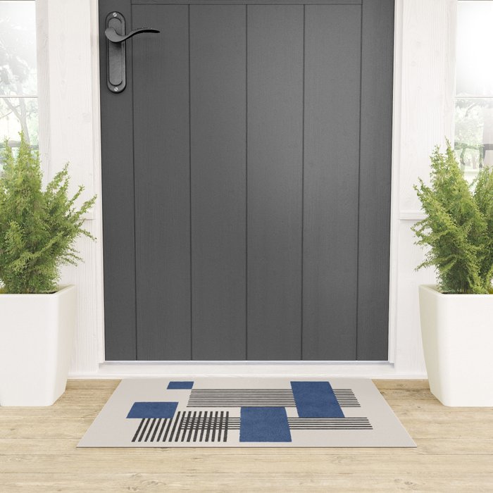 Stripes and Square Blue Composition - Abstract Welcome Mat Gallery Image 3