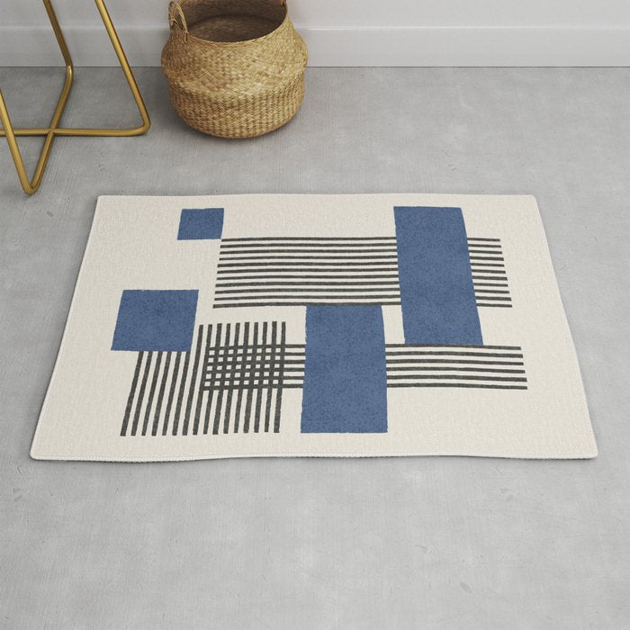 Stripes and Square Blue Composition - Abstract Rug Gallery Image 1