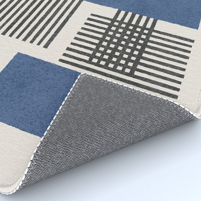 Stripes and Square Blue Composition - Abstract Rug Gallery Image 4