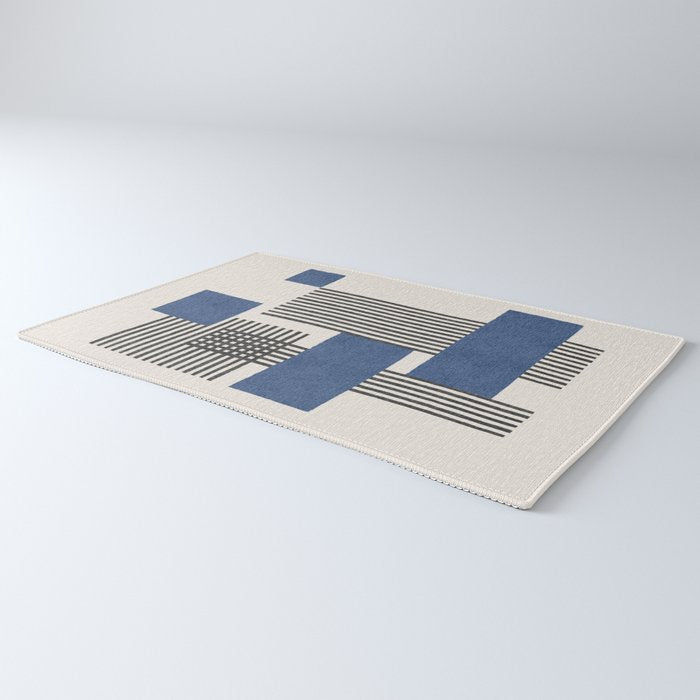 Stripes and Square Blue Composition - Abstract Rug Gallery Image 3