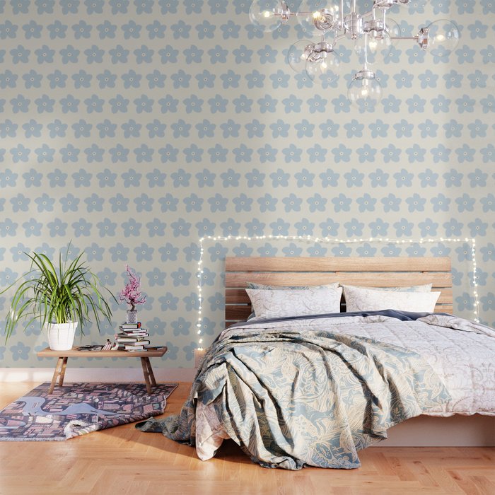 Light Blue And Cream Retro Flower Wallpaper Gallery Image 3