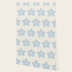 Light Blue And Cream Retro Flower Wallpaper Gallery Image 2