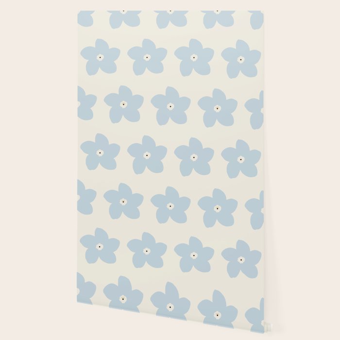 Light Blue And Cream Retro Flower Wallpaper Gallery Image 2