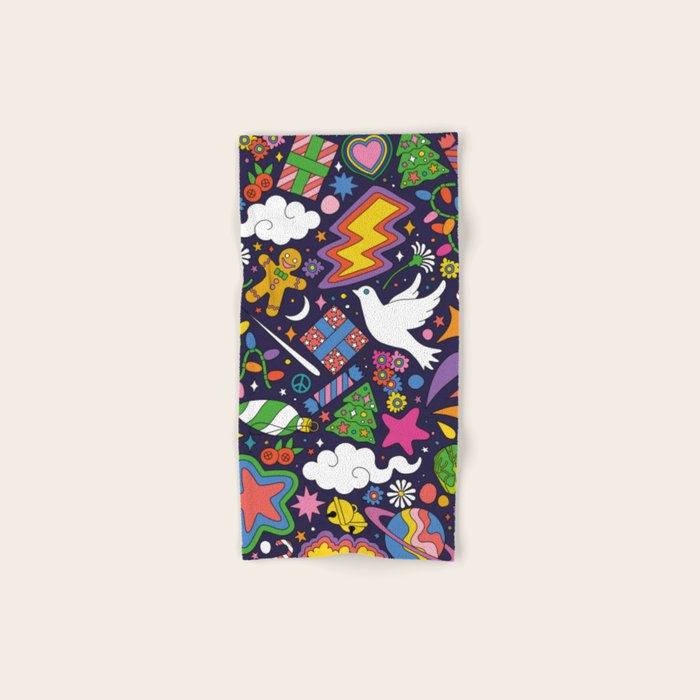 60s 70s psychedelic Modern Christmas Confetti Pattern Bath Towel Gallery Image 1