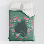 I Heart Cats and Flowers (in Green) Duvet Cover Gallery Image 6