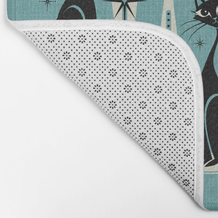 Mid Century Meow Retro Atomic Cats on Blue Bath Mat Gallery Image 2