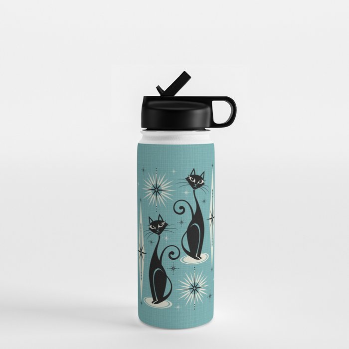 Mid Century Meow Retro Atomic Cats on Blue Water Bottle Gallery Image 1