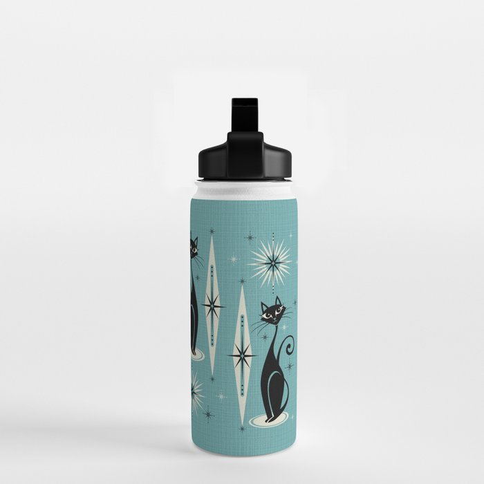 Mid Century Meow Retro Atomic Cats on Blue Water Bottle Gallery Image 2