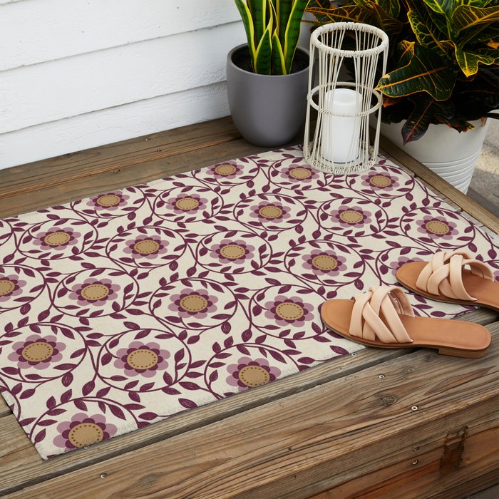 Vintage Floral in Violet Victorian Botanicals Geometric Outdoor Rug Gallery Image 2