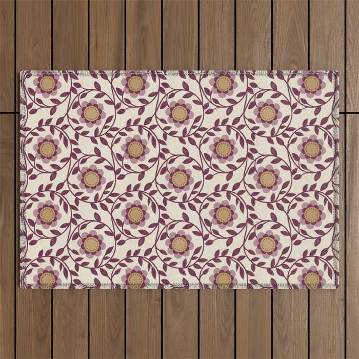 Vintage Floral in Violet Victorian Botanicals Geometric Outdoor Rug Gallery Image 1