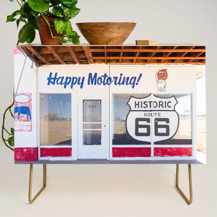 Happy Motoring Garage Route 66 Photography Credenza Gallery Image 1
