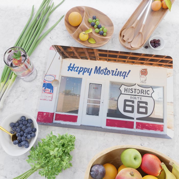 Happy Motoring Garage Route 66 Photography Cutting Board Gallery Image 2