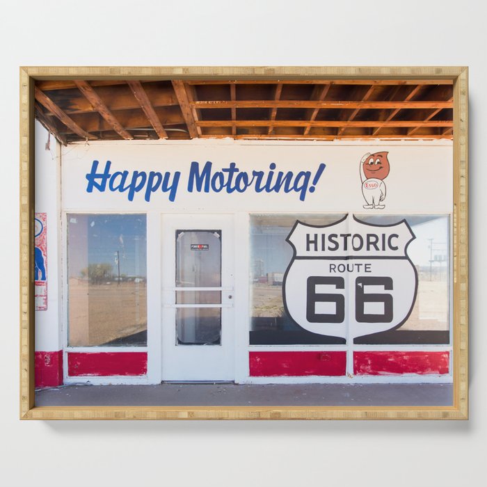 Happy Motoring Garage Route 66 Photography Serving Tray Gallery Image 1