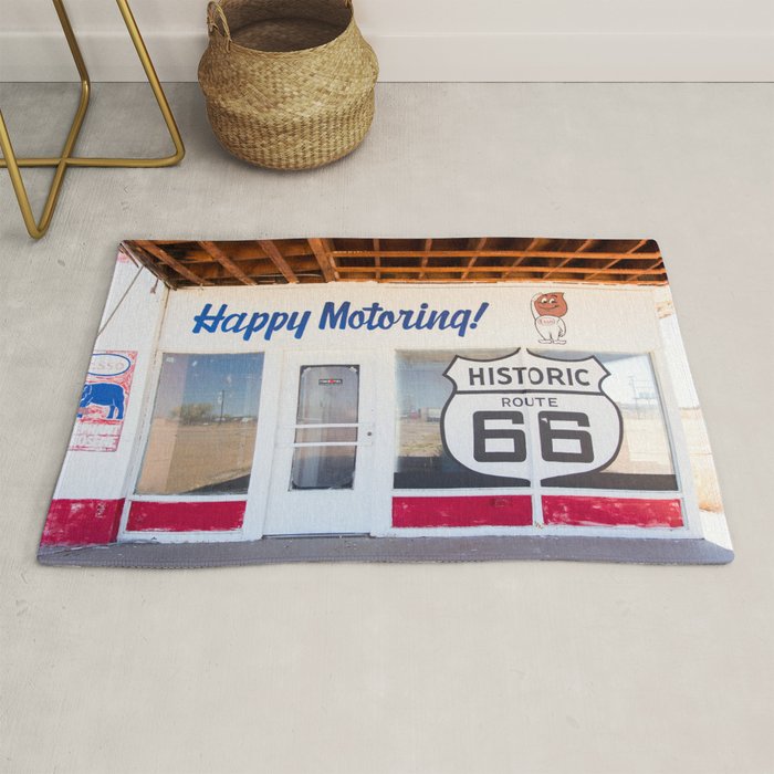 Happy Motoring Garage Route 66 Photography Rug Gallery Image 1