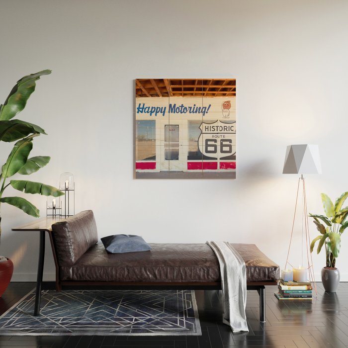 Happy Motoring Garage Route 66 Photography Wood Wall Art Gallery Image 2