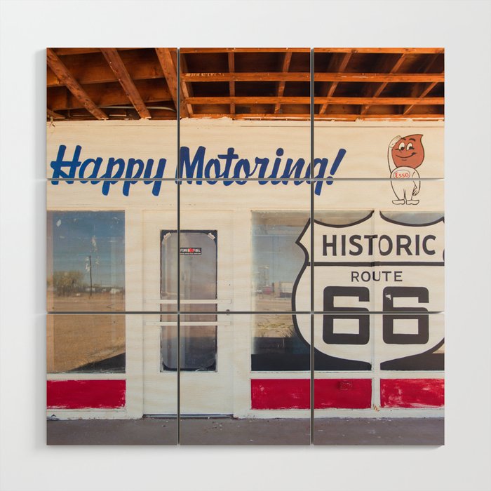 Happy Motoring Garage Route 66 Photography Wood Wall Art Gallery Image 1