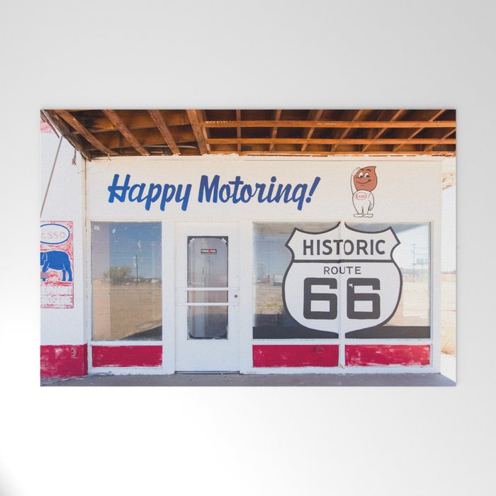 Happy Motoring Garage Route 66 Photography Welcome Mat Gallery Image 1
