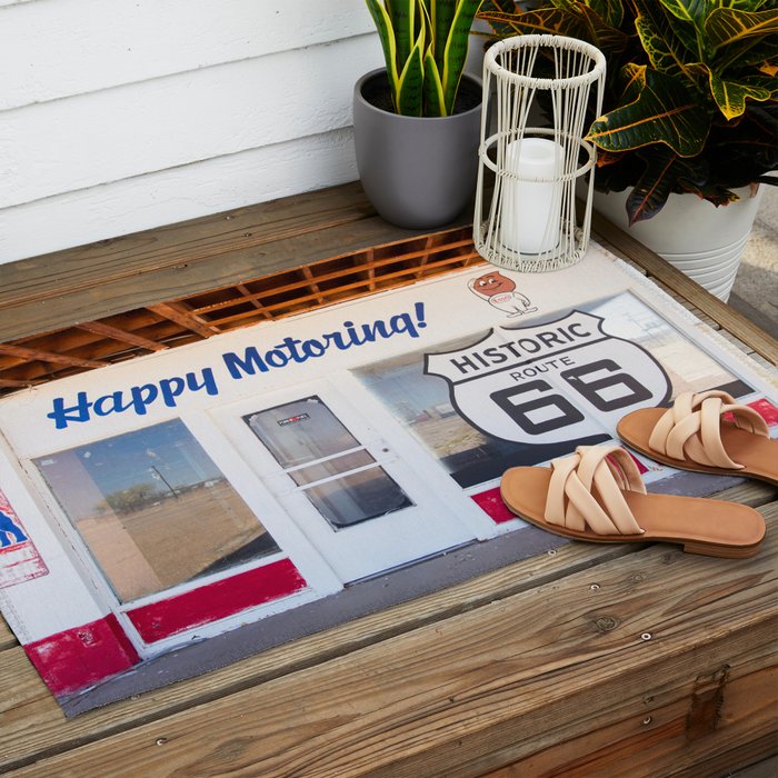 Happy Motoring Garage Route 66 Photography Outdoor Rug Gallery Image 2