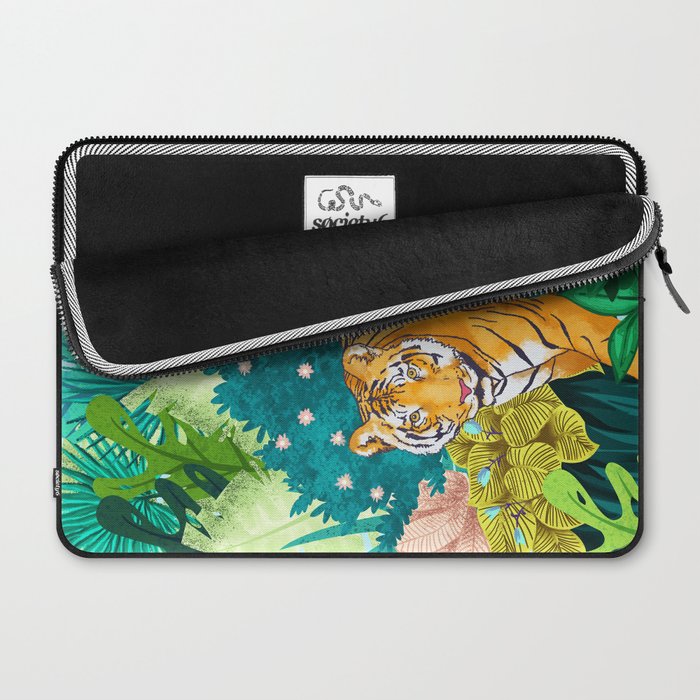 Jungle Tiger | Modern Bohemian Colorful Forest | Tropical Botanical Nature Watercolor Painting Laptop Sleeve Gallery Image 2