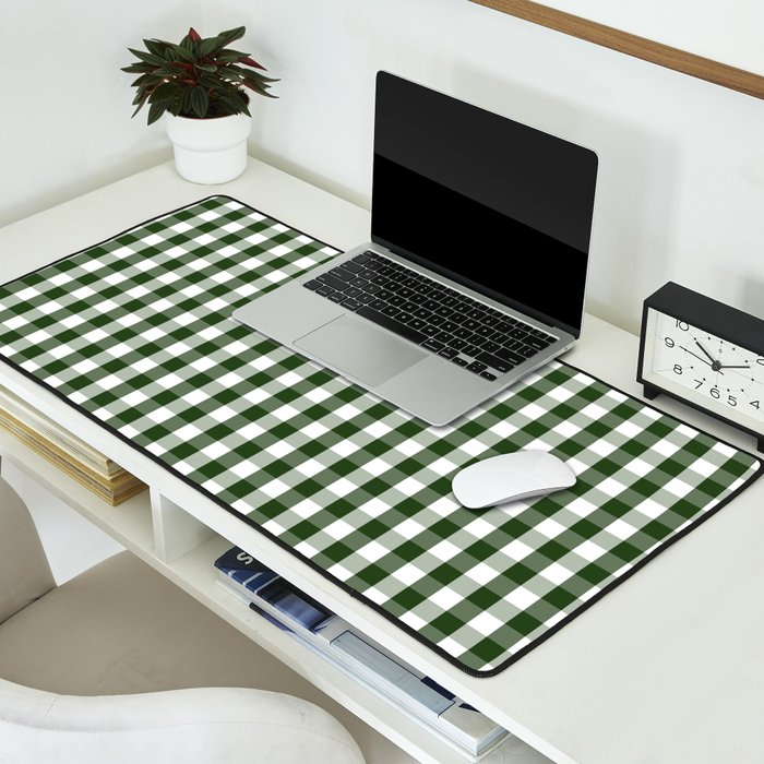 Dark Forest Green and White Gingham Check Desk Mat Gallery Image 2