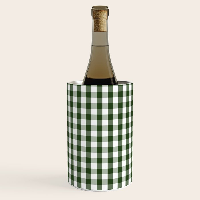Dark Forest Green and White Gingham Check Wine Chiller Gallery Image 1