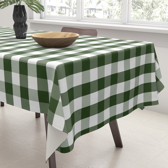 Dark Forest Green and White Gingham Check Tablecloth Gallery Image 3