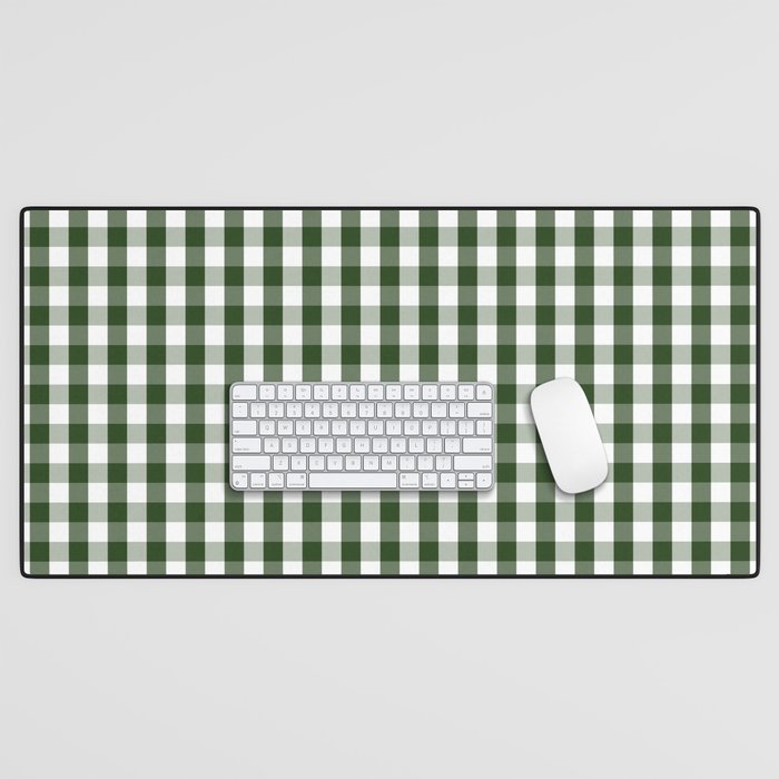 Dark Forest Green and White Gingham Check Desk Mat Gallery Image 1