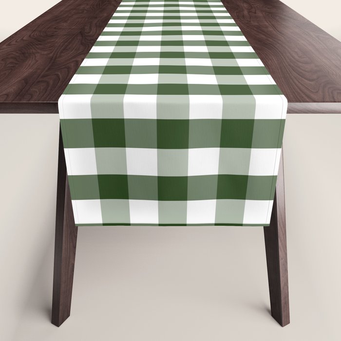 Dark Forest Green and White Gingham Check Table Runner Gallery Image 1