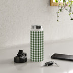 Dark Forest Green and White Gingham Check Water Bottle Gallery Image 5