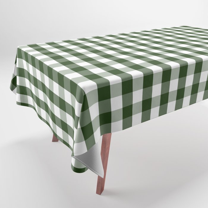 Dark Forest Green and White Gingham Check Tablecloth Gallery Image 1