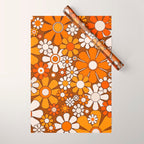 Retro Garden Flowers Groovy Floral Cheerful 60s 70s Pattern in 1970s Orange Brown Beige Wrapping Paper Gallery Image 1