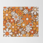Retro Garden Flowers Groovy Floral Cheerful 60s 70s Pattern in 1970s Orange Brown Beige Throw Blanket Gallery Image 2