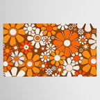 Retro Garden Flowers Groovy Floral Cheerful 60s 70s Pattern in 1970s Orange Brown Beige Tablecloth Gallery Image 2