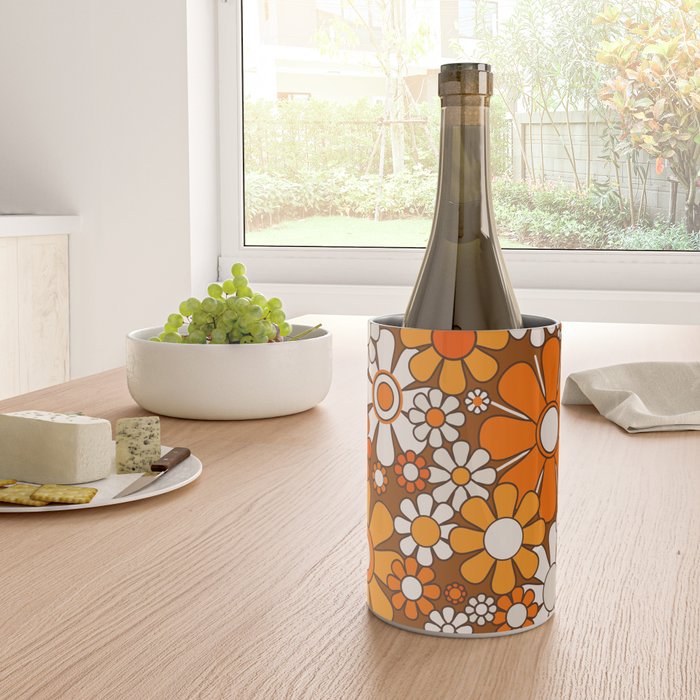Retro Garden Flowers Groovy Floral Cheerful 60s 70s Pattern in 1970s Orange Brown Beige Wine Chiller Gallery Image 4