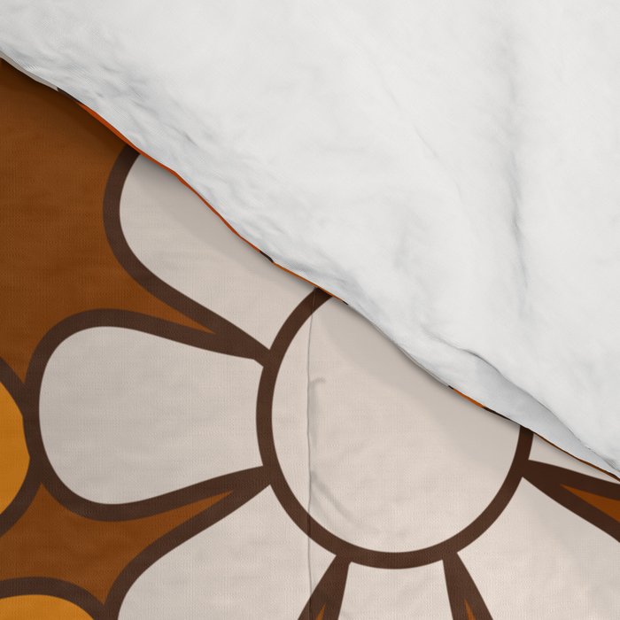 Retro Garden Flowers Groovy Floral Cheerful 60s 70s Pattern in 1970s Orange Brown Beige Comforter Gallery Image 4