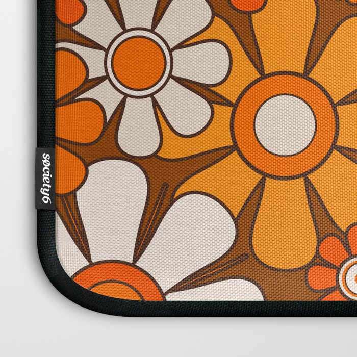 Retro Garden Flowers Groovy Floral Cheerful 60s 70s Pattern in 1970s Orange Brown Beige Laptop Sleeve Gallery Image 3