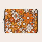 Retro Garden Flowers Groovy Floral Cheerful 60s 70s Pattern in 1970s Orange Brown Beige Laptop Sleeve Gallery Image 1