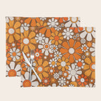 Retro Garden Flowers Groovy Floral Cheerful 60s 70s Pattern in 1970s Orange Brown Beige Placemat Gallery Image 1