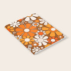 Retro Garden Flowers Groovy Floral Cheerful 60s 70s Pattern in 1970s Orange Brown Beige Notebook Gallery Image 2
